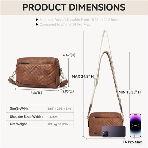 Crossbody Bags for Women Vegan Leather Purses Quilted Shoulder - Picture 3 of 6